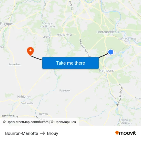 Bourron-Marlotte to Brouy map