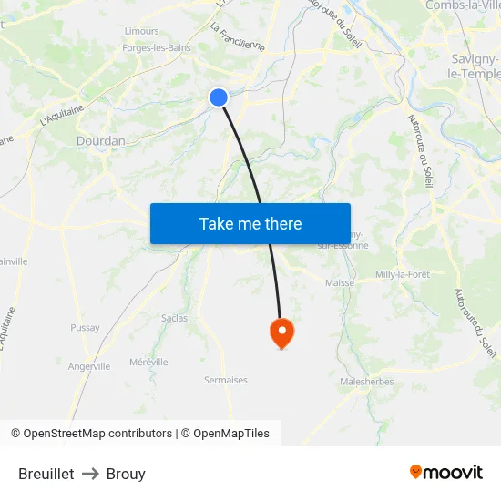 Breuillet to Brouy map