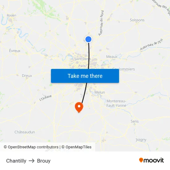 Chantilly to Brouy map