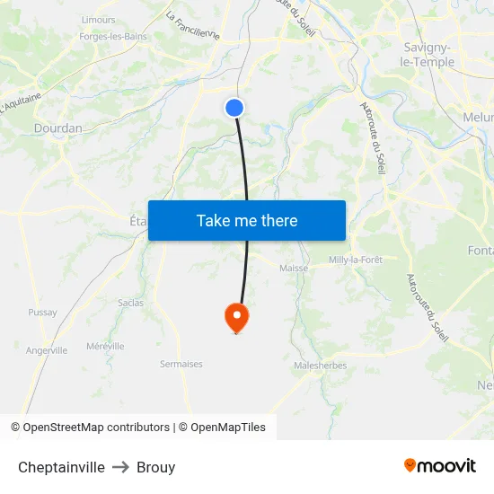 Cheptainville to Brouy map
