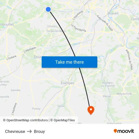 Chevreuse to Brouy map