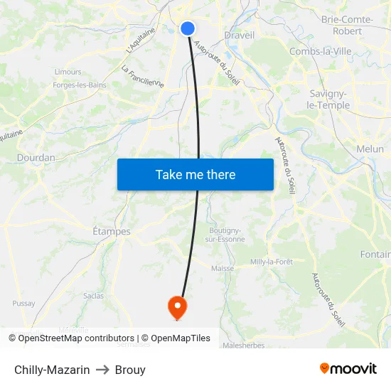 Chilly-Mazarin to Brouy map