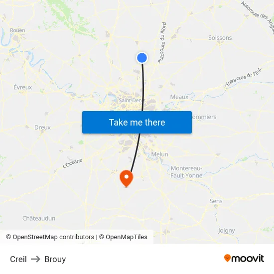 Creil to Brouy map