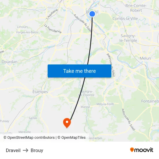Draveil to Brouy map