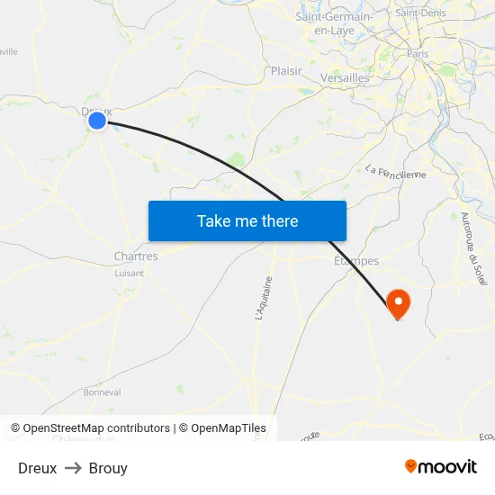 Dreux to Brouy map