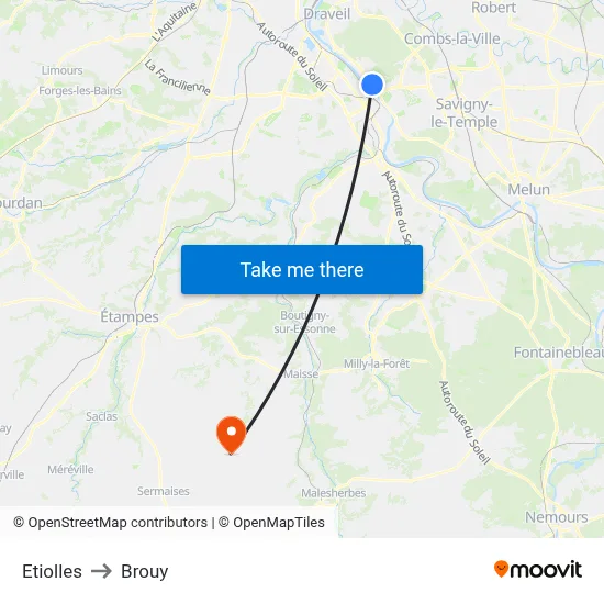 Etiolles to Brouy map