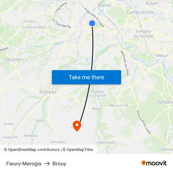 Fleury-Merogis to Brouy map