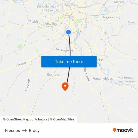 Fresnes to Brouy map