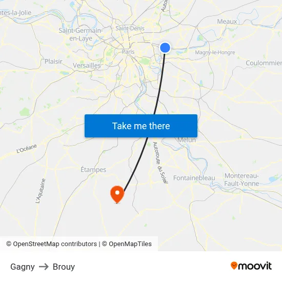 Gagny to Brouy map