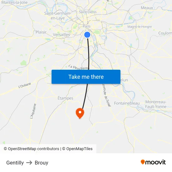 Gentilly to Brouy map