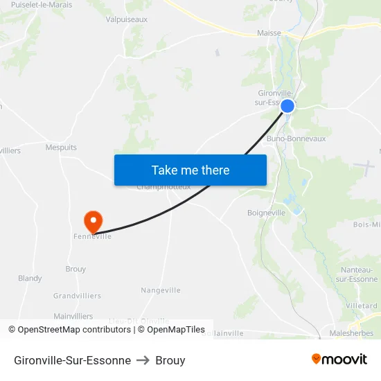 Gironville-Sur-Essonne to Brouy map