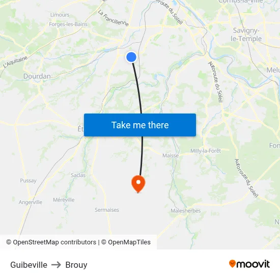 Guibeville to Brouy map