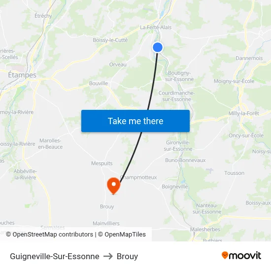 Guigneville-Sur-Essonne to Brouy map