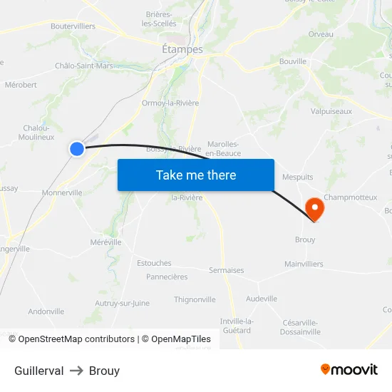 Guillerval to Brouy map
