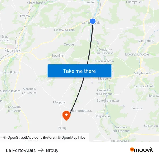 La Ferte-Alais to Brouy map