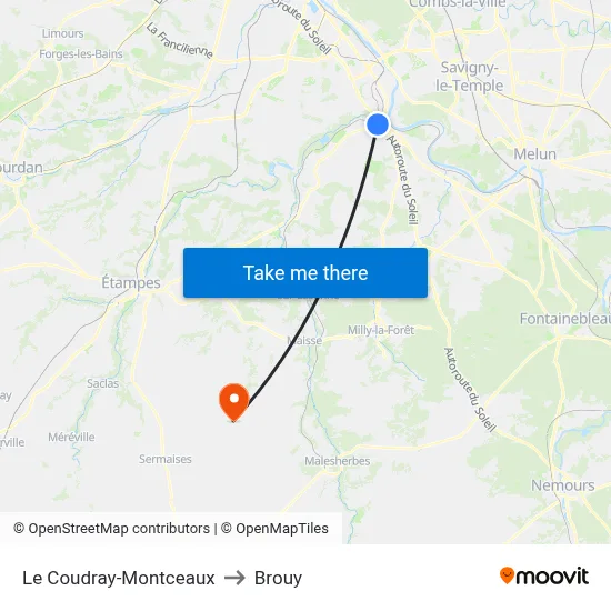 Le Coudray-Montceaux to Brouy map