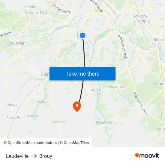 Leudeville to Brouy map
