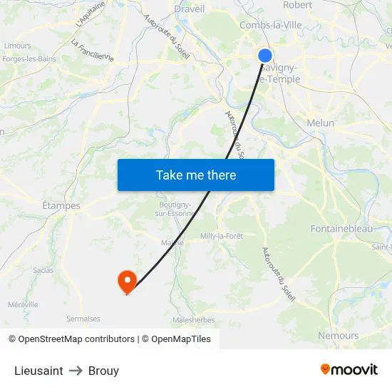 Lieusaint to Brouy map