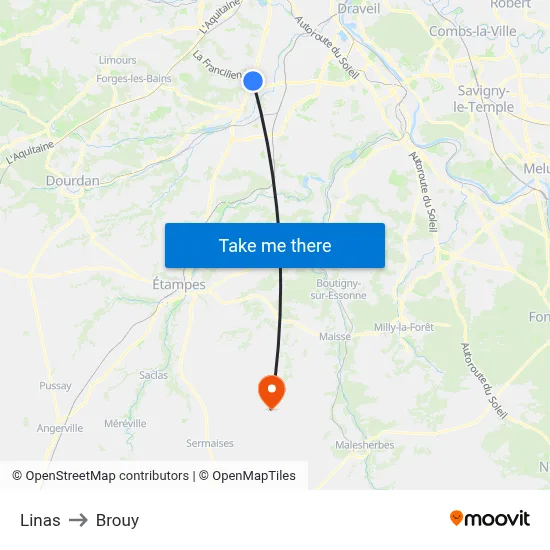 Linas to Brouy map