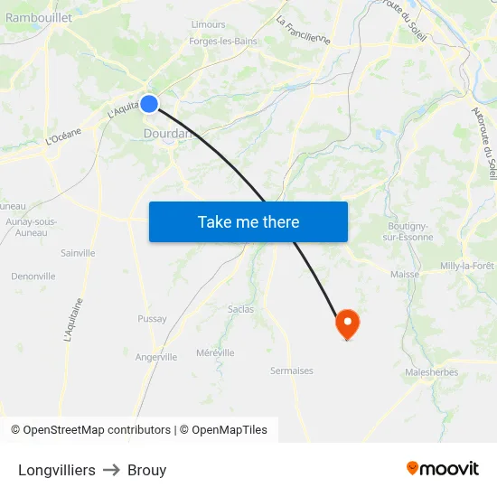 Longvilliers to Brouy map