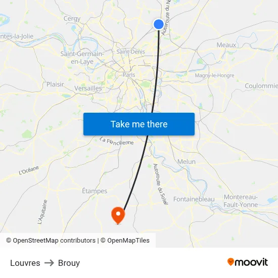 Louvres to Brouy map