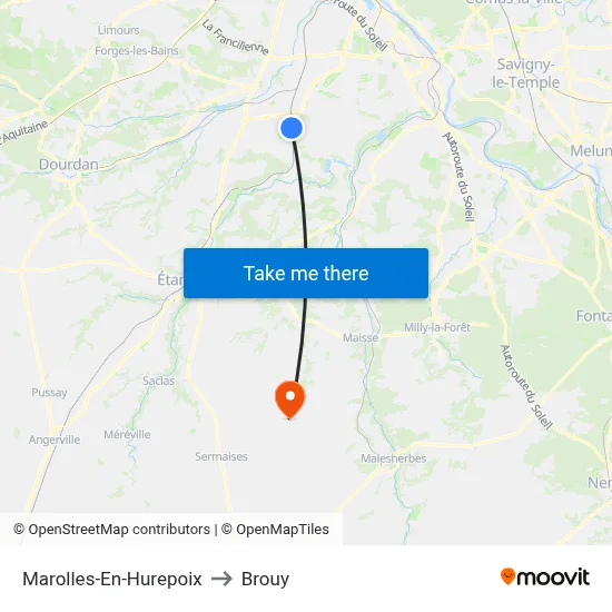 Marolles-En-Hurepoix to Brouy map