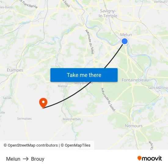 Melun to Brouy map