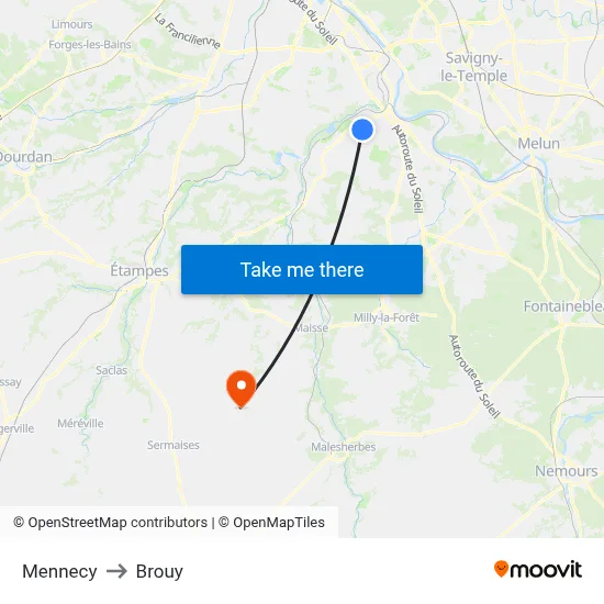 Mennecy to Brouy map