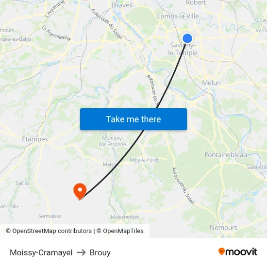 Moissy-Cramayel to Brouy map