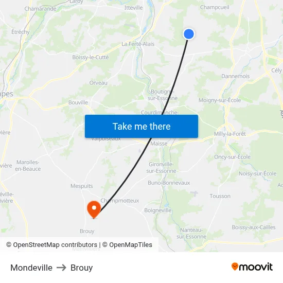 Mondeville to Brouy map
