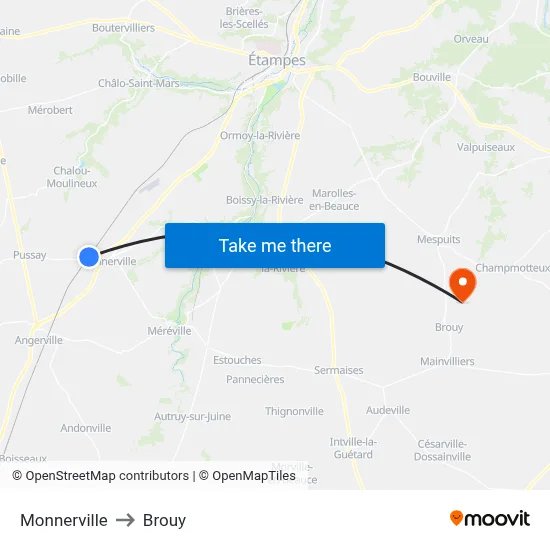 Monnerville to Brouy map