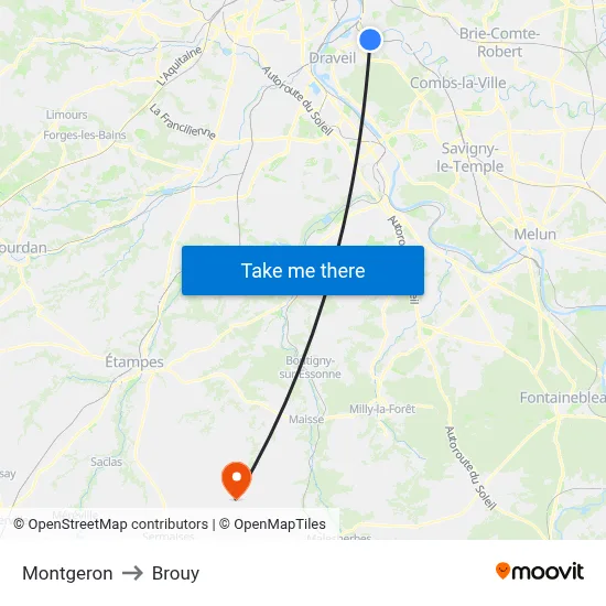 Montgeron to Brouy map