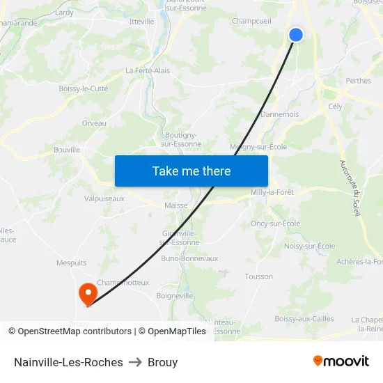 Nainville-Les-Roches to Brouy map