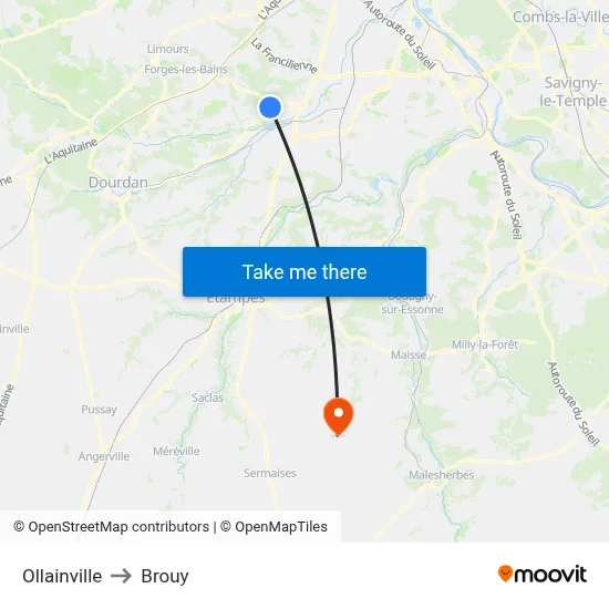 Ollainville to Brouy map