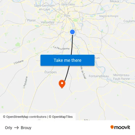 Orly to Brouy map