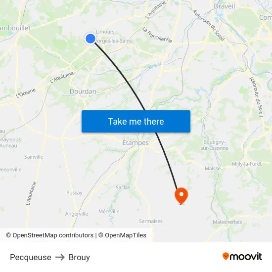Pecqueuse to Brouy map