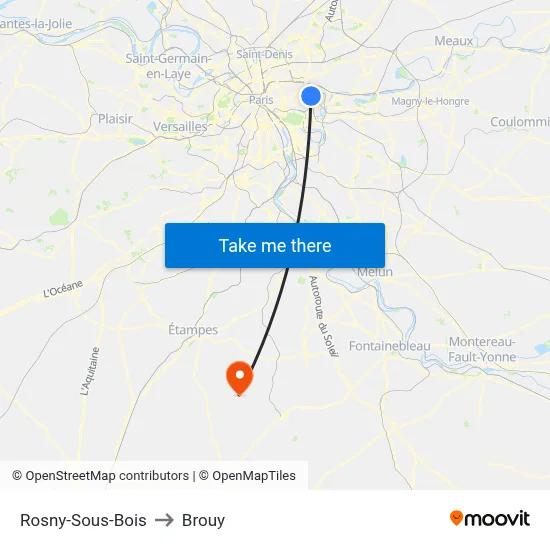 Rosny-Sous-Bois to Brouy map