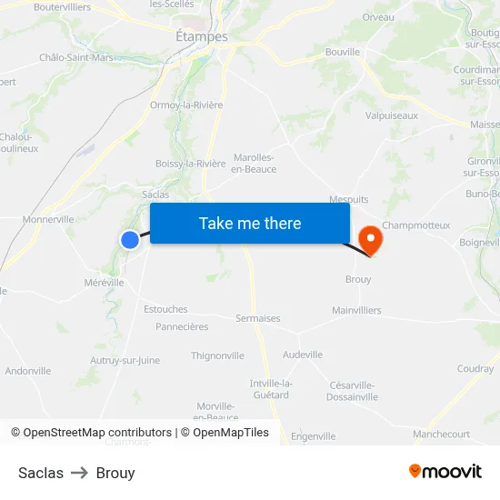 Saclas to Brouy map