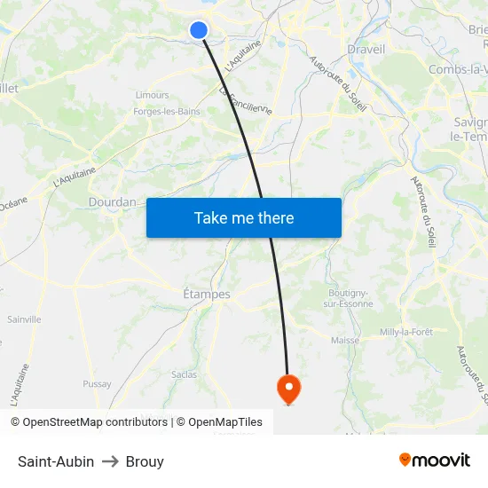 Saint-Aubin to Brouy map