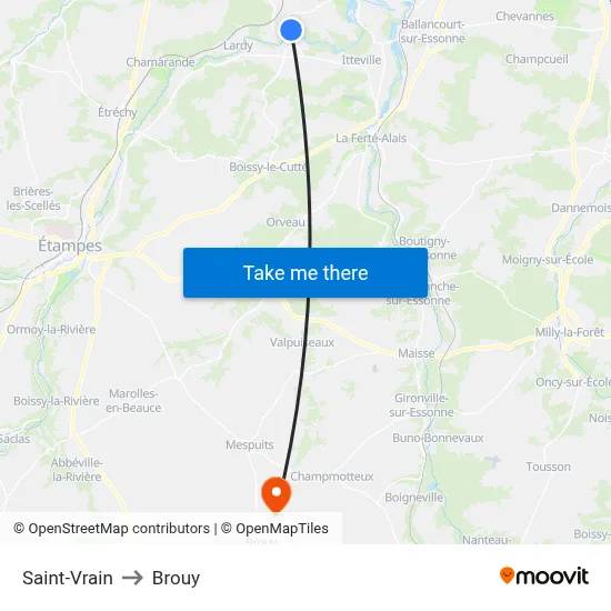 Saint-Vrain to Brouy map