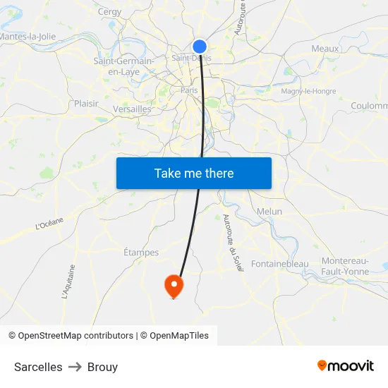 Sarcelles to Brouy map