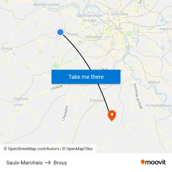 Saulx-Marchais to Brouy map