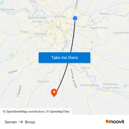 Sevran to Brouy map