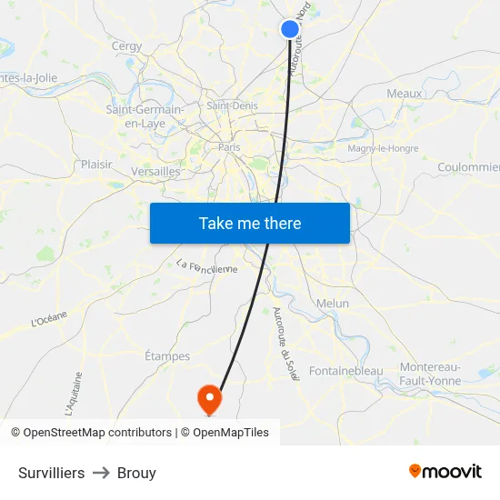 Survilliers to Brouy map