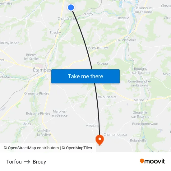 Torfou to Brouy map