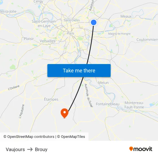 Vaujours to Brouy map