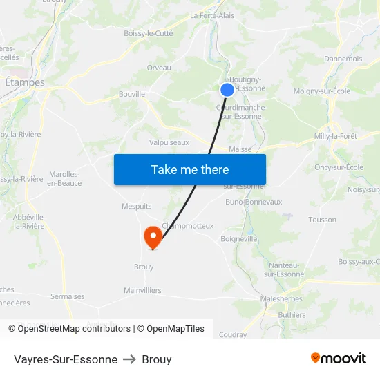 Vayres-Sur-Essonne to Brouy map