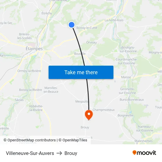 Villeneuve-Sur-Auvers to Brouy map