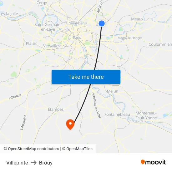 Villepinte to Brouy map