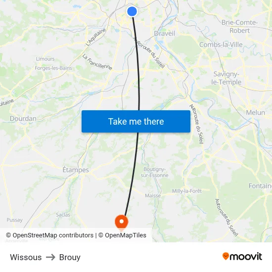Wissous to Brouy map